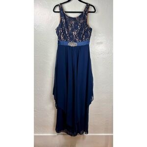 Juno‎ Blue Prom Dress Formal Rhinestone Lace Sz L Fairytale Ethereal Retroglam